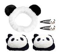 1 Stück Panda -Stirnband, 1 Paar Armbänder Und 2 Haarnadelstücke, Süßes Plüsch -Stirnband, Geeignet Für Hautpflege, Make -Up Und Gesichtswäsche.
