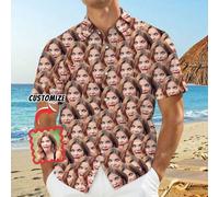 1 Stück personalisiertes Hawaii-Stil Hemd für Herren, lade dein eigenes Foto hoch für ein personalisiertes Freizeithemd mit Witziges Gesichts-Design,