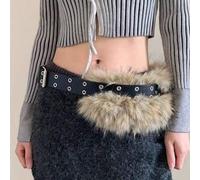 1 Stück Punk Y2K Baddie Kunstfell Schwarz Hochwertige PU Leder Mode Gürtel, geeignet zum Kombinieren mit kurzen Lederjacken, Jeansjacken, Slip Kleider