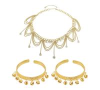 1 Stück Quastengürtel Und 2 Stück Glockenarmbänder, Bauchtanz-Taillenkette Für Frauen, Offenes Metallarmband, Quastenanhänger, Metallquastenzubehör, Geeignet Für Abschlussball, Hochzeit (Gold)