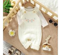 1 Stück rosa gerüschter Träger Romper, zart bestickter Romper, Baby Mädchen gestrickt, modisches & süßes Outfit Baby gestrickter Romper Baby Pullover