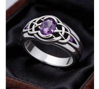 1 Stück S925 Sterling Silber Keltischer eingelegter Amethyst Damenring, Vintage lila Zirkonia Herrenring, geeignet für tägliche Dekoration, Valentinst