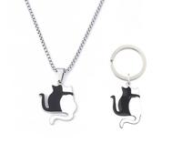 1 Stück Schlüsselanhänger Und 1 Stück Halskette, Schwarz-Weißer Katzenschmuck, Kreativer Rucksackdekorationsanhänger, Lustige E.