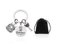 1 Stück Schlüsselanhänger Zum 60. Geburtstag, 1 Stück Aufbewahrungstasche, Edelstahl-Schlüsselanhänger, Gravierter Schlüsselanhänger, Medaillen-Schlüsselanhänger, Einzigartiger Schlüsselanhänger