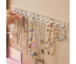 1 Stück Schmuckständer für Halsketten, Armbänder, Ohrringe und Ringe mit transparentem/rosa Wanddisplay für Frisiertisch, Spiegelschrank, Sonne, Reise