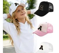 1 Stück schwarze 26 Buchstaben Deko Kinder Mesh Baseball Kappe, UV-Schutz atmungsaktiv Lässig Sommer Sonnenhut, runde Spitze Baseball Kappe, verstellb