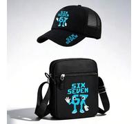 1 Stück "SIX SEVEN 67" numerisches grafisches Design Unisex Mesh Trucker Hut und Umhängetasche, Straßenmode Outdoor Sport Baseball Kappe und Tasche, v