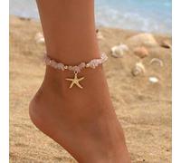 1 Stück Sommer Strand Urlaub Stil rosa türkisfarbenes Fußkettchen, modischer Perlen-Metall Seestern Anhänger Fußschmuck, geeignet für Damen Alltagsout