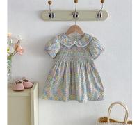 1 Stück Sommerkleid für Baby Mädchen, buntes Blumenmuster, Spitzenkragen mit Puffärmeln, süßer Prinzessinnen-Stil, atmungsaktives Kleid