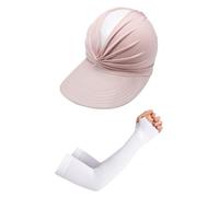 1 Stück Strand-Sonnenhut, 1 Paar Sonnenschutz-Ärmel, Atmungsaktiver Hohler Zylinder, Sonnenschutzhut Für Damen Im Freien, Hohler Zylinder Mit Breiter Krempe, Verstellbarer Sonnenhut