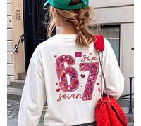1 Stück Stück Tween Mädchen Herz Pailletten 67 Nummer Muster Langarm T-Shirt, Herbst Neu Locker Rundhals Top, Süßer Mädchenstil, Lässige Vielseitige U