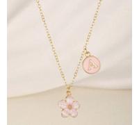 1 Stück süße Mode Fünfblatt Blume & Buchstabe Doppelanhänger Halskette, geeignet für Kinder, Mädchen, Familie, Freunde, Neujahrsschmuckgeschenk, tägli