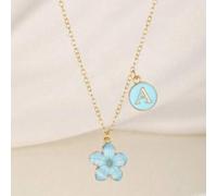 1 Stück süße Mode Fünfblatt Blume & Buchstabe Doppelanhänger Halskette, geeignet für Kinder, Mädchen, Familie, Freunde, Neujahrsschmuckgeschenk, tägli