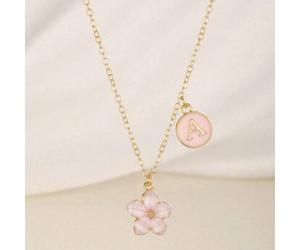 1 Stück süße Mode Fünfblatt Blume & Buchstabe Doppelanhänger Halskette, geeignet für Kinder, Mädchen, Familie, Freunde, Neujahrsschmuckgeschenk, tägli