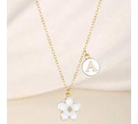 1 Stück süße Mode Fünfblatt Blume & Initialen Doppel-Anhänger Halskette für Mädchen Kinder Familie Freunde Neujahr Schmuckgeschenk für tägliche Dekora
