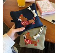 1 Stück süße Wildleder Dackel-förmige Tasche - Kopfhörer, Lippenstift, Binden, Kosmetiktasche, tragbar (Knochenanhänger nicht enthalten)