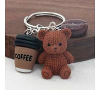 1 Stück süßer brauner Teddybär Schlüsselanhänger - Harz Bär, Kaffeebohne, Kaffeetassen förmiger Schlüsselanhänger mit Metallring - Geburtstagsgeschenk