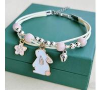 1 Stück süßes Kaninchen Armband, zarter Blumen Kaninchen Anhänger Perlenarmband, Party Schmuck Geschenk für Jugendliche, Mädchen Accessoires