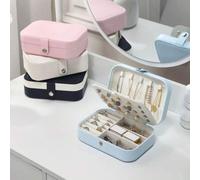 1 Stück tragbare doppelschichtige PU-Leder Schmuckaufbewahrungsbox mit Miniatur Reiseetui für Damen/Mädchen, geeignet für Ohrringe/Ringe/Halsketten/Ar