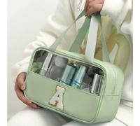 1 Stück transparente Buchstaben Kulturtasche, modische neue quadratische einfarbige Kosmetiktasche mit Stickerei-Buchstaben, PVC wasserdichte tragbare