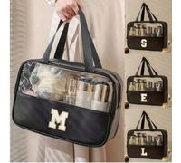 1 Stück transparente Buchstaben Kulturtasche, modische neue quadratische einfarbige Kosmetiktasche mit bestickten Buchstaben, Sommer Reise, Urlaub Zuh