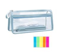 1 Stück Transparentes Federmäppchen Mit 100 Fluoreszierenden Aufklebern, Transparentes Pvc-Federmäppchen, Tragbare Kosmetiktasche, Schreibwarentasche, Geeignet Für Büro, Schule, Reisen (Blau)