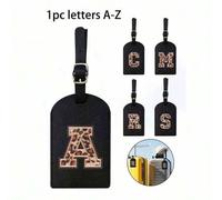 1 Stück TSA-zugelassenes Gepäckanhänger mit Initialen, Gepäckanhänger aus PU-Leder mit personalisiertem Leopardenmuster und Initialen A-Z, mit Datensc