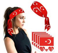 1 Stück Türkisches Elastisches Stirnband Und 5 Gesichtsaufkleber, Sport-Stirnbänder, Dekorative Stirnbänder, Fans-Zubehör, Flaggen-Tattoo-Aufkleber, Wasserfeste Tattoo-Aufkleber