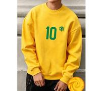 1 Stück Tween Jungen Lässig Sport Street Style Nummer 10 Brasilien Flagge Element Muster Gelbes Fleece Sweatshirt Herbst/Winter