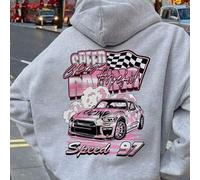 1 Stück Tween-Mädchen Lässig Rennwagen Muster Pullover Sweatshirt, locker geschnitten, warme Thermofütterung, geeignet für Studenten und junge Leute,