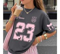 1 Stück Tween-Mädchen Nummer 23 Grafik Muster Kurzarm T-Shirt, bequem & modisch für Schüler/Kleine Mädchen Sommer Top