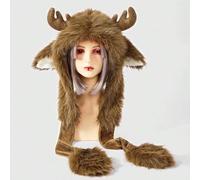 1 Stück unisex Cartoon strukturierter Fleece süßer Weihnachts-Rentier-Ohrwärmer-Schal mit Mütze, dick warm weich kuschelig, Winteraccessoire