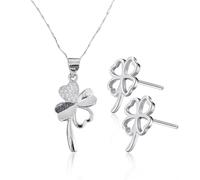 1 Stück Vierblättrige Kleeblatt-Halskette, 1 Paar Vierblättriges Kleeblatt-Ohrringe, Diamant-Halskette, Modische Schlüsselbeinkette, Kleeblatt-Anhänger-Halskette, Damenoutfit-Schmuck