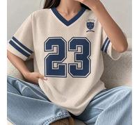 1 Stück Vintage Amerikanisch 23 Nummer Mesh Trikot für Kleinkinder, lässiges Sommer V-Ausschnitt Kurzarm Grafik T-Shirt, modische atmungsaktive weiche