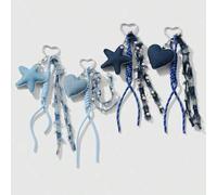 1 Stück Vintage-Chic und modisch, mehrfarbig, Kunstperlen, Strass, Denim, Stern und Herzform, DIY-Schlüsselanhänger und Taschenzubehör, geeignet für d