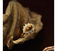 1 Stück Vintage Einzigartiger Krocodylit-ring Damenschmuck Für Frauen S925 Sterling Silber Exquisite Natürliche Gelbe Tigeraugen Trommelsteine Einzelr