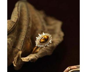 1 Stück Vintage Einzigartiger Krocodylit-ring Damenschmuck Für Frauen S925 Sterling Silber Exquisite Natürliche Gelbe Tigeraugen Trommelsteine Einzelr