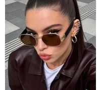 1 Stück Vintage Goldrahmen getönte Linse geometrische Modebrillen, 90er Jahre Retro Stil Damen Modebrillen, Luxus Gold & Schwarz Bügel Accessoire geei