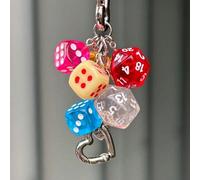 1 Stück vintage Harz Würfel Schlüsselanhänger mit Karabinerverschluss, Y2K Accessoire zweifarbig Tasche Anhänger Dekoration, handgefertigter nummernbe