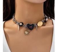 1 Stück Vintage Hip Hop Punk Chic Zinx Legierung Multi-Anhänger Halskette, geeignet für den täglichen Gebrauch