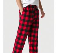 1 Stück Vintage schwarz-rotes kariertes Herren-Pyjamahose - locker, bequem, mit Taschen, Herbst, Winter
