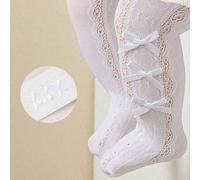 1 Stück weiße Kaninchen Schleife Spitzen Strumpfhose für Babys und Kinder. Aus atmungsaktivem Mesh mit Durchbruchdesign, süß, niedlich, weich und bequ
