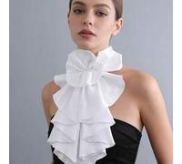 1 Stück weißer Satin Vintage übertriebener Blumen-Schal, Unisex Halstuch Fake Kragen Hals-Schal Accessoire hängender Blumen-Schal