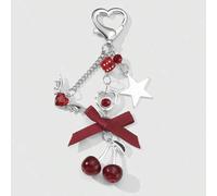 1 Stück Y2K Chic elegante hochwertige Silberkette Stern Würfel Schleife Kristall Flügel Herz Kirsche Anhänger Schlüsselanhänger, geeignet für Frauen/M