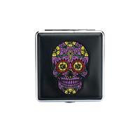 1 Stück Zigarettenetui für 20 Zigaretten (schwarz) mit "furchterregende Totenköpfe, Lila"