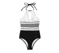 1-teiliger Badeanzug Damen Neckholder-Ring-Bikini-Set mit Cover-Up-Rock Bikini Shop (S,Schwarz)