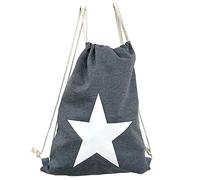 1 x Beutel m. Kordel Viskose großer Stern grau, H 45 cm, Tragetasche, Turnbeutel, Shoppingbag
