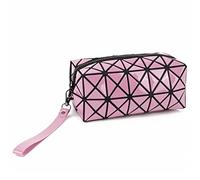 1 x faltbare Make-up-Tasche für Mädchen/Frauen, modische Kunstledertasche mit Rautengitter, für Kosmetikartikel rose