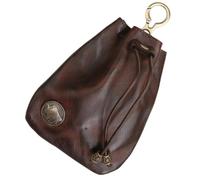 1 x Leder-Beutel mit Kordelzug, Vintage-Mini-Münzbeutel aus Leder, Schlüsselanhänger mit Metallring, Kleingeldhalter für Männer und Frauen.