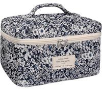 1 x Make-up-Tasche mit Blumenmuster, große Kosmetiktasche für Damen und Mädchen, niedliche Baumwoll-Make-up-Tasche, gesteppte Make-up-Tasche, Reise-Kulturbeutel mit Blumenmotiv (schwarze Rose),